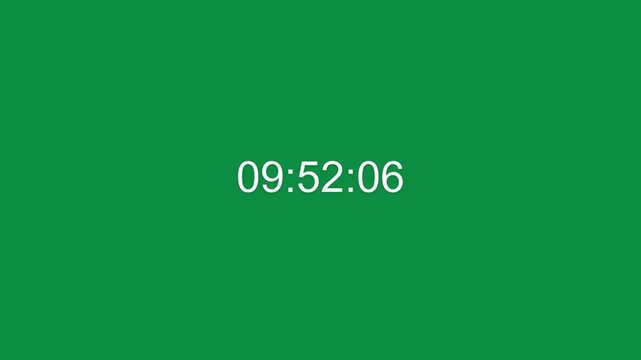 Digital timer display with green screen background
