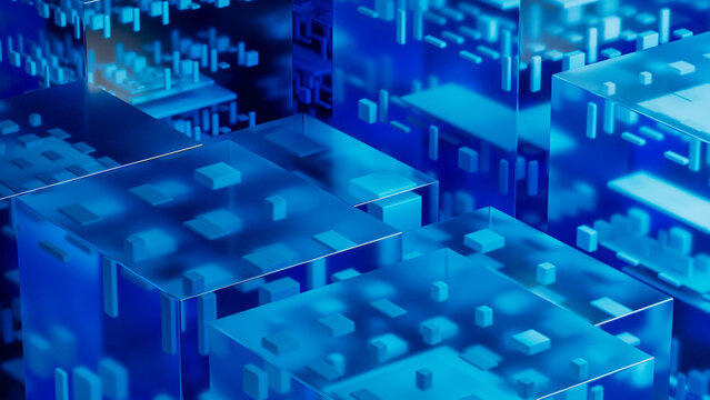 Transparent Data Cubes with Glowing Digital Circuitry