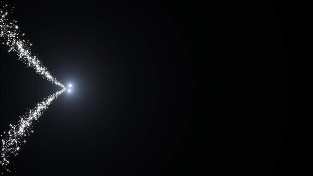 Shining white glitter magic trail with sparkling star particles, glowing fairy dust, twinkling stars, comet trace light streaks, luxury shimmer transition overlay on black 4k