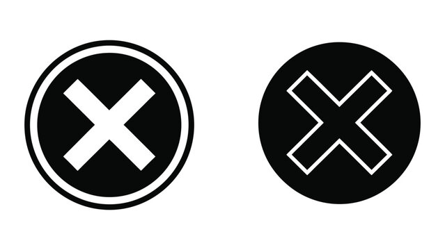 Circle x mark close delete button icons in solid and line styles with x mark