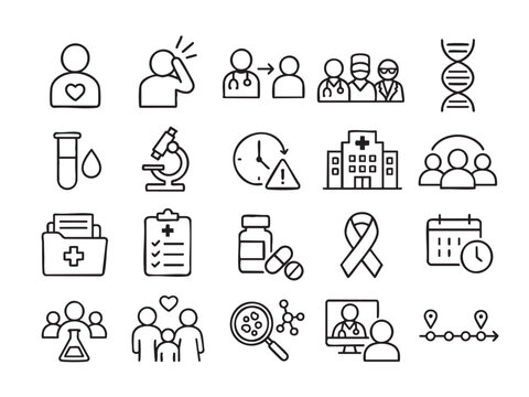 Set de iconos de diagn&oacute;stico, gen&eacute;tica y apoyo a enfermedades raras