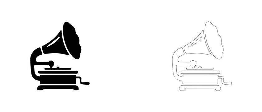 Vintage gramophone phonograph vector icon filled and outline, retro music player and vinyl audio symbol.