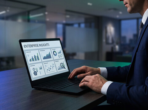 enterprise insights shown on laptop screen with various charts and graphs for analysis.