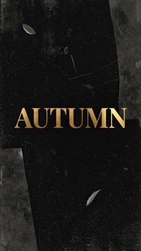 Elegant autumn leaves falling across a dark textured background with gold "autumn" lettering and vertical panel split moody seasonal design.