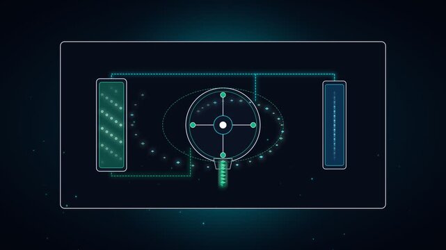 Futuristic digital interface and hud display with glowing lines and circuits