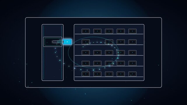 Abstract technology diagram showing data flow and networking concept on dark background
