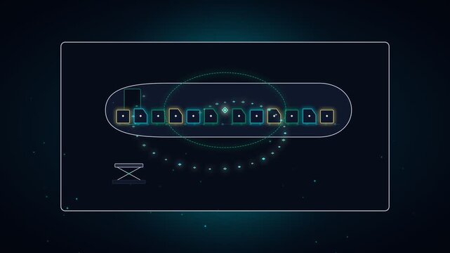 Abstract futuristic user interface with glowing geometric data nodes and circuit patterns