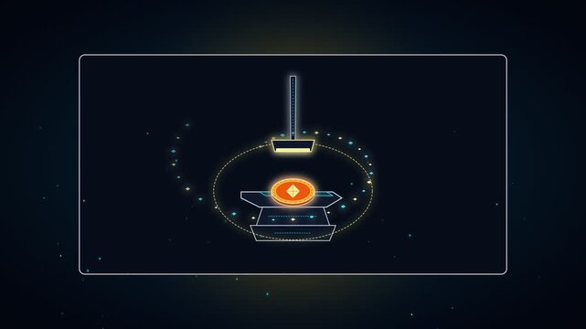 Abstract futuristic neon interface design with glowing orange core and digital elements