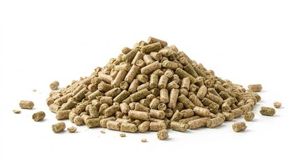 Obraz premium Piled animal feed pellets isolated on a clean white background