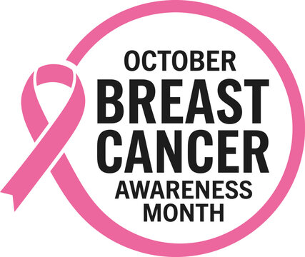 October breast cancer awareness month vector graphic illustration featuring a bold pink ribbon inside a circular frame for support