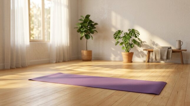 A warm blurred background in an empty yoga studio interior