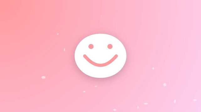 Minimalist 3D white smiley face icon on a soft pink gradient background with floating particle effects