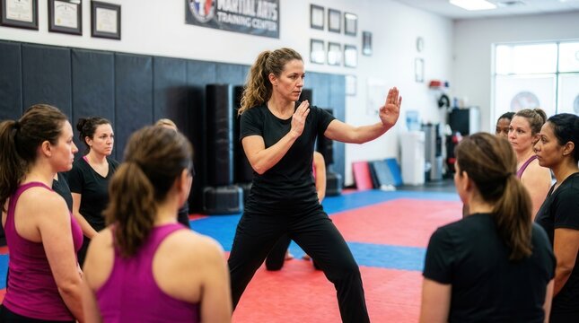 Empowering self defense training class for women led by a female martial arts instructor to build strength.