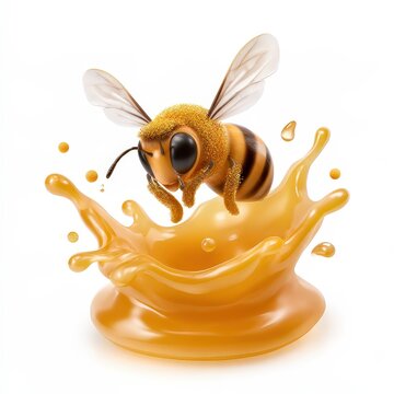 3D Illustration of a Honey Bee Surrounded by Honey in a Spillover Effect