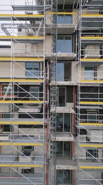 Scaffolding on Building Facade Under Construction for Renovation Work