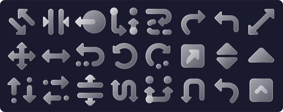Arrows Icon Set: arrow, right, direction, left, navigation, down, back, pointer, button, up, next, forward, pointing, chevron. Set of vector icons.