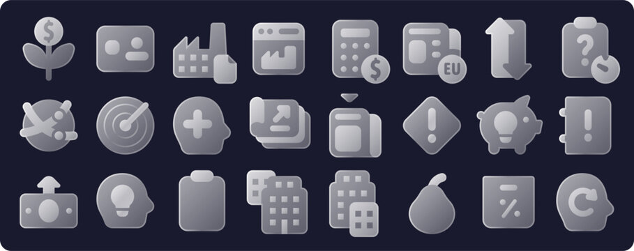 Business Icons featuring idea, money, finance, management, company, strategy, news, clipboard, project. Vector icon collection.