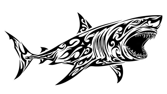 Tribal Great White Shark Bite Attack Tattoo Vector Illustration