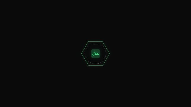 Green halal food icon with futuristic hexagon hud design on dark background