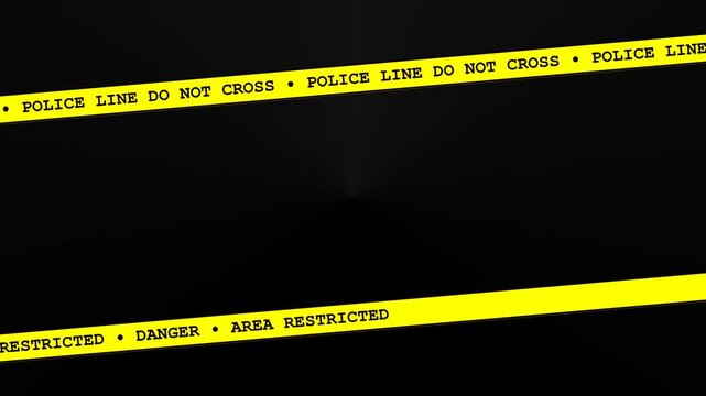 Yellow police line and danger restricted tapes against a dark background for security concept