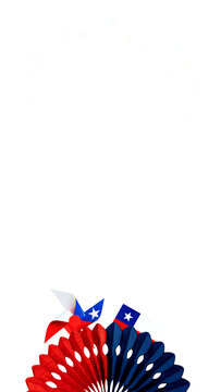 Chilean flag, pinwheel, and paper fans celebrating fiestas patrias on a transparent background