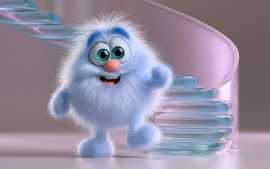 Fototapeta premium Friendly Blue Monster Character in a Playful Colorful Environment