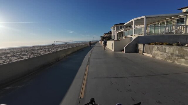 Los Angeles California USA - June 8 2025: Los Angeles Bike Path POV Shot of The Strand at Hermosa Beach Northbound 4 California USA