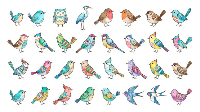 Colorful birds flying in a cheerful formation with soft gradient background