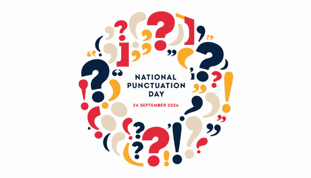 Colorful circular frame featuring various punctuation marks for national holiday celebration