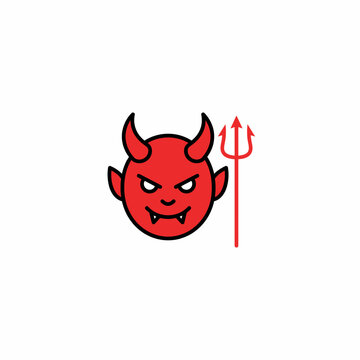 Halloween red devil character with sharp horns and trident
