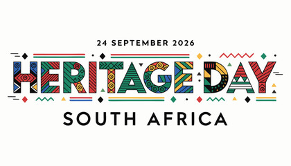 Heritage day celebration text with vibrant tribal patterns in South Africa © Vectyx