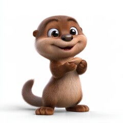 Fototapeta premium Adorable Animated Chipmunk Character Standing on Two Legs Pointing with One Hand and Smiling