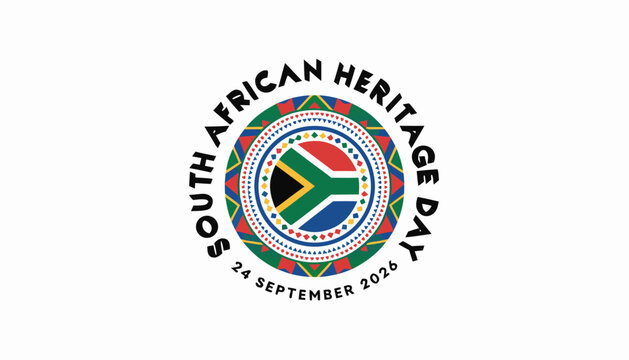 South African heritage day emblem featuring vibrant patterns and national flag