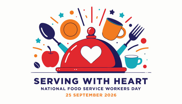 Colorful illustration celebrating national food service workers day with heart design