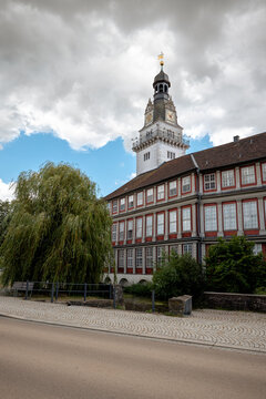 Wolfenbuttel, Germany - July 3, 2026: Schloss Wolfenbuttel and its Hausmannsturm dominate the broad Schlossplatz in the historic centre of Wolfenbuttel.