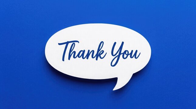 Thank you message written on a white speech bubble