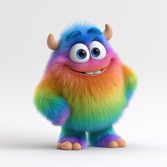 Fototapeta premium Colorful Multi-Colored Stuffed Monster Toy with Horns and Big Eyes