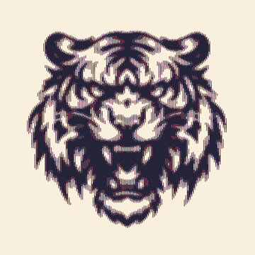 Stylized tiger illustration with intricate lines and a minimalist color palette
