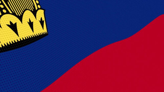 Flag of Liechtenstein waving slowly in the foreground and moving upwards.