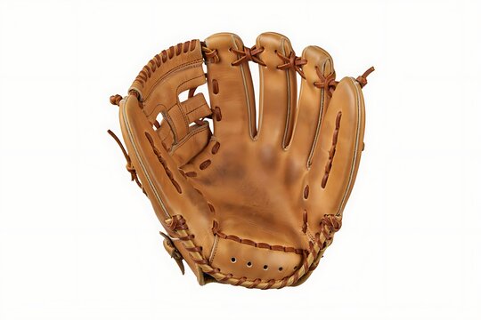 Brown leather baseball glove with detailed stitching and finger pockets
