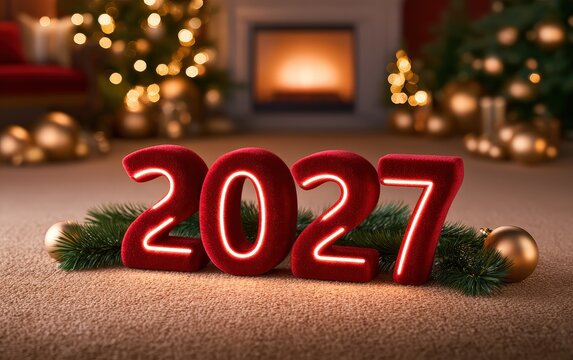 Festive 2027 New Years Eve Celebration with Red Numbered Sign