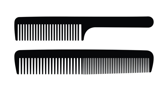 Two black hair combs are displayed as silhouettes against a white background comb