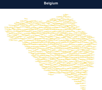 Golden dotted map outline of belgium country on a dark blue background