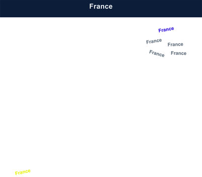 France word text typography design with multiple colorful labels and slogans