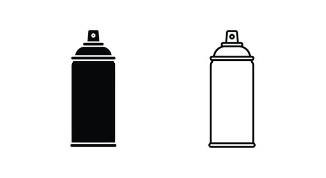 Two spray paint can silhouettes one filled and one outlined on a white background