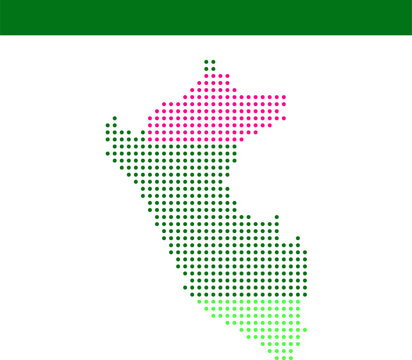 Abstract dotted map of peru with green and pink gradient pattern graphic design