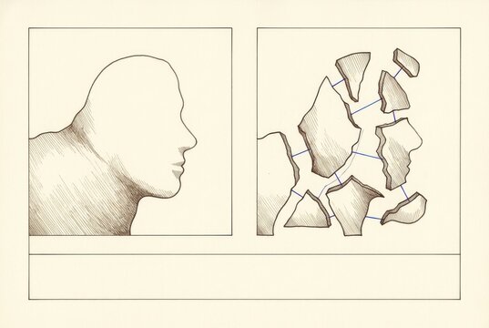 Fractured Profile Sketch of Broken Human Identity