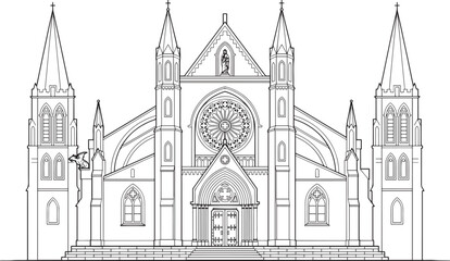 Obraz premium a grand historical church one line art Editable stroke