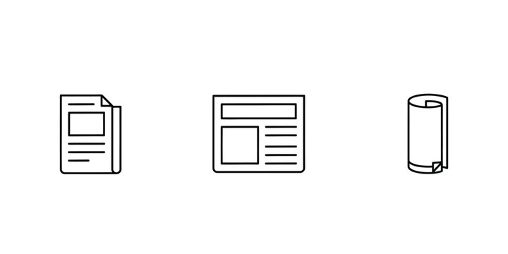 Set of three black outline icons representing different paper document styles