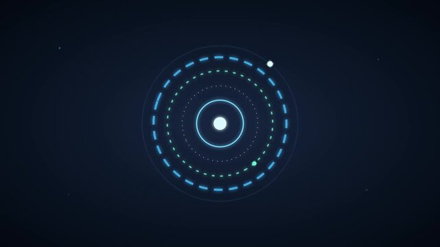 Futuristic Circular HUD Interface Animation with Rotating Digital Rings on Dark Background